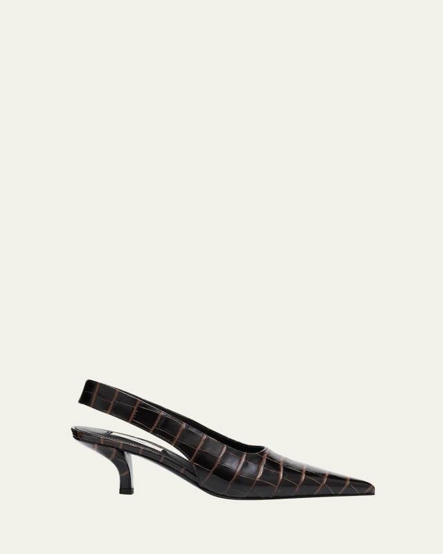 Croco-Embossed Leather Slingback Pumps